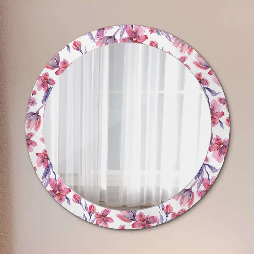 Oglindă rotundă cu imprimeu floral în acuarelă