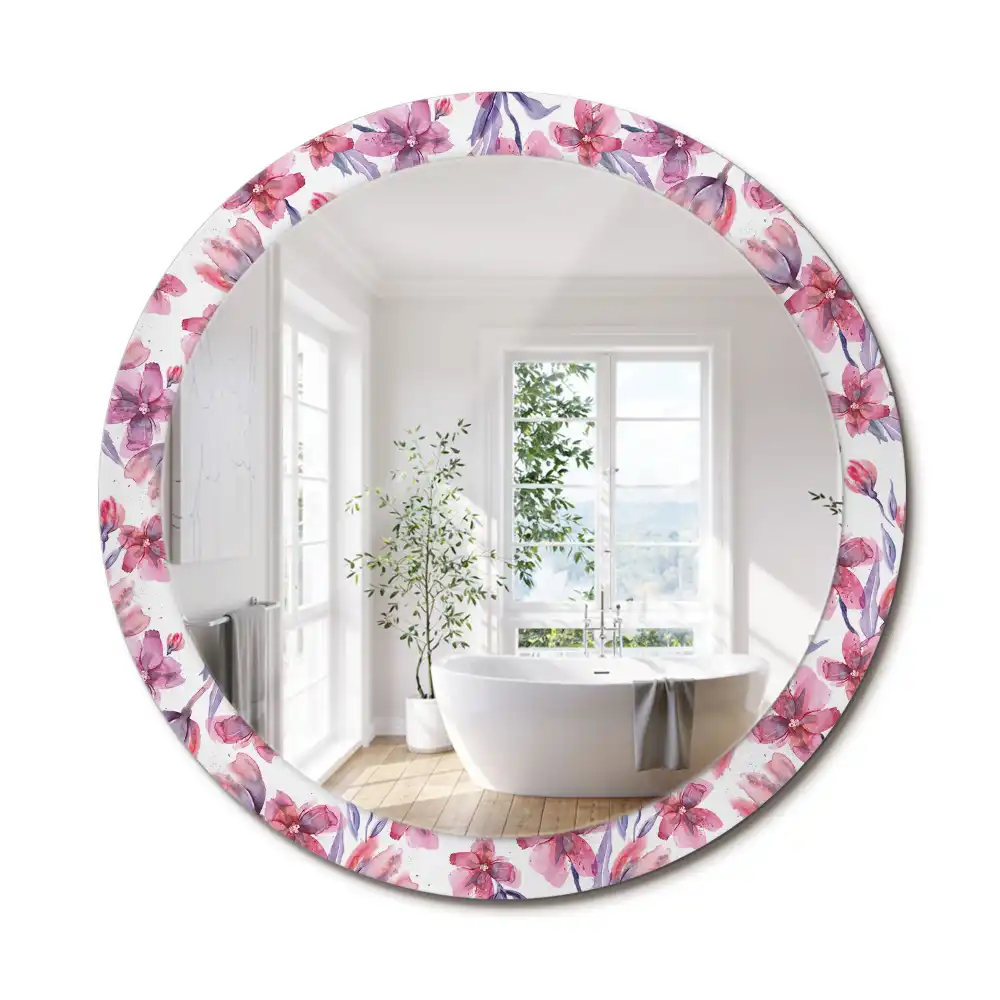Oglindă rotundă cu imprimeu floral în acuarelă