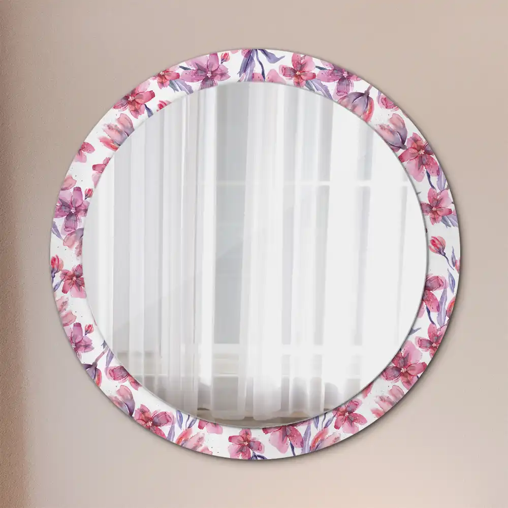 Oglindă rotundă cu imprimeu floral în acuarelă