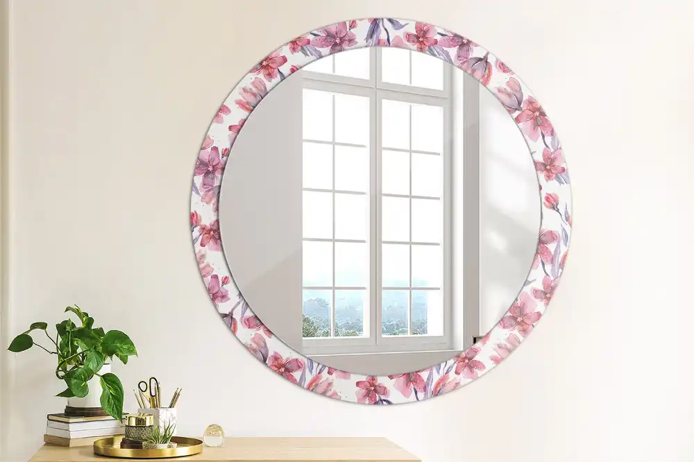 Oglindă rotundă cu imprimeu floral în acuarelă