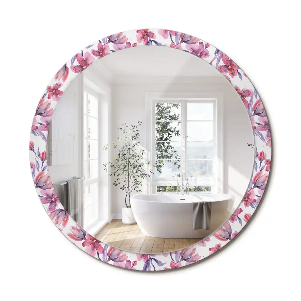Oglindă rotundă cu imprimeu floral în acuarelă