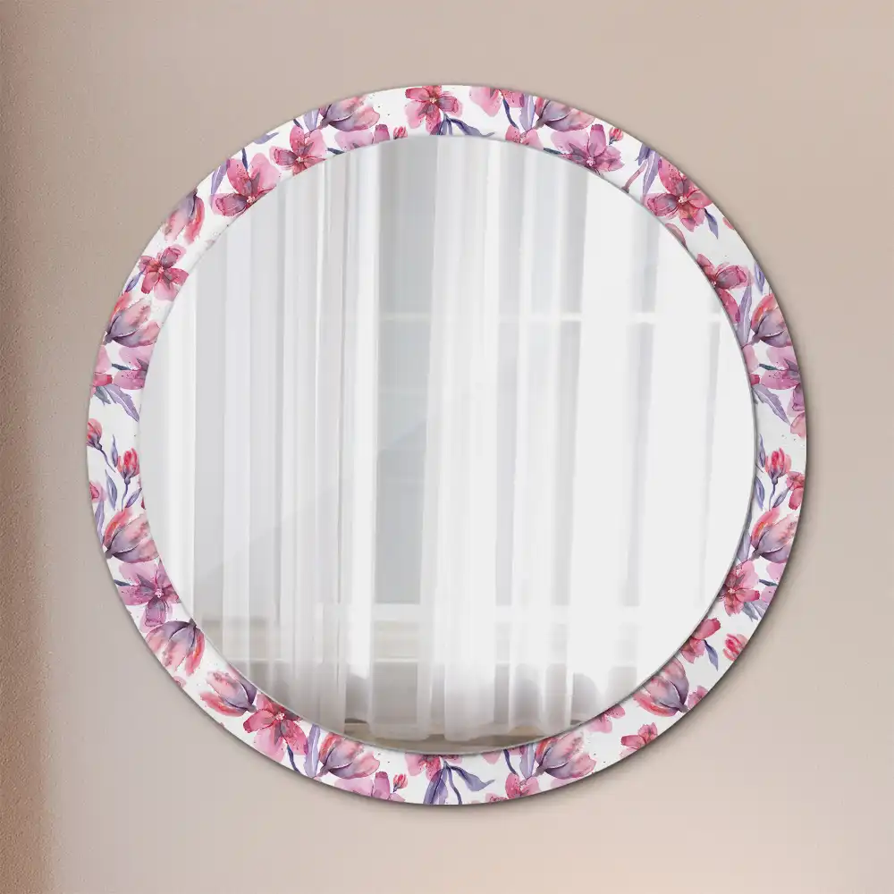 Oglindă rotundă cu imprimeu floral în acuarelă