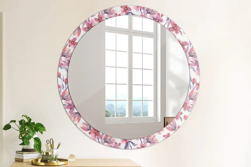 Oglindă rotundă cu imprimeu floral în acuarelă