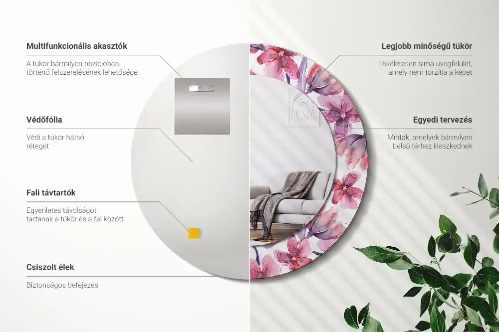 Oglindă rotundă cu imprimeu floral în acuarelă