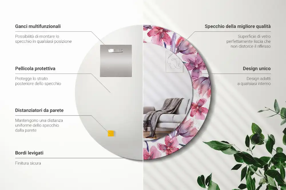 Oglindă rotundă cu imprimeu floral în acuarelă