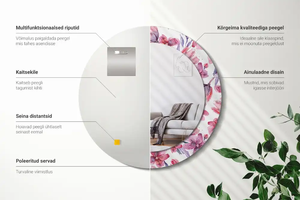 Oglindă rotundă cu imprimeu floral în acuarelă
