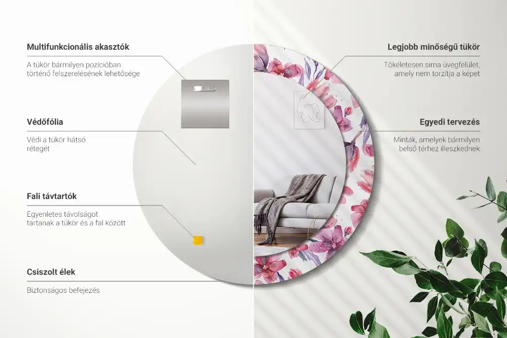 Oglindă rotundă cu imprimeu floral în acuarelă