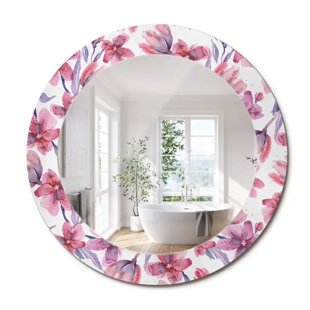 Oglindă rotundă cu imprimeu floral în acuarelă