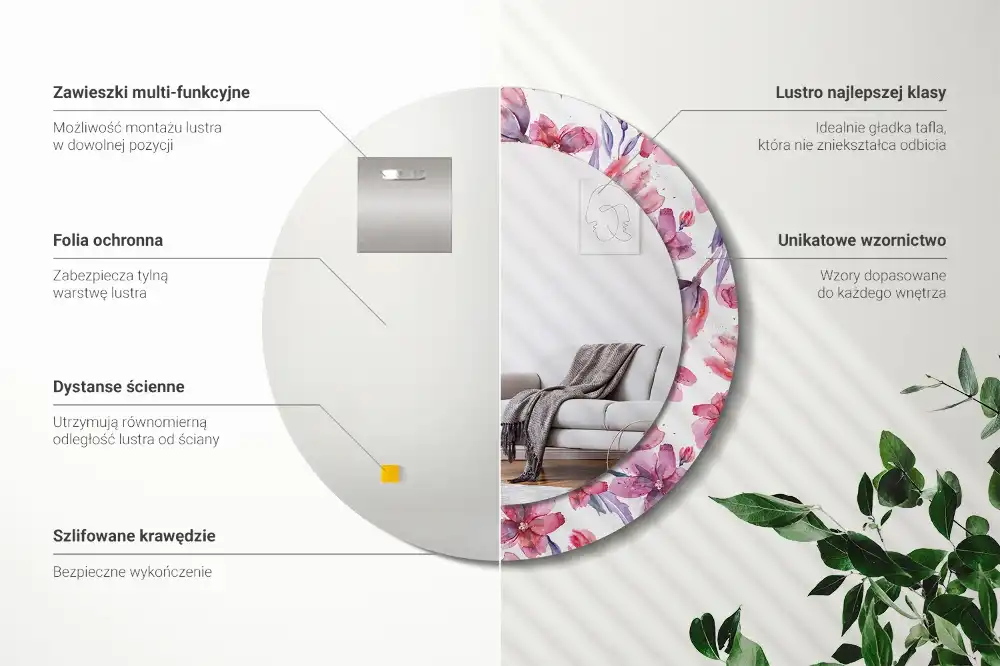 Oglindă rotundă cu imprimeu floral în acuarelă