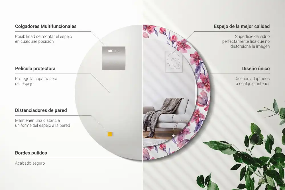 Oglindă rotundă cu imprimeu floral în acuarelă