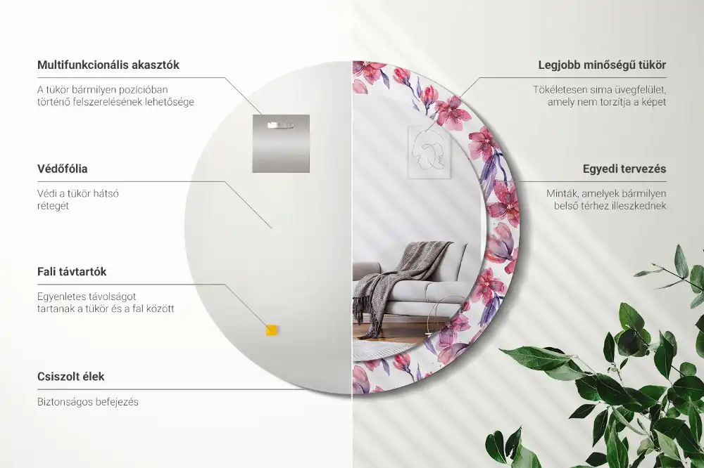 Oglindă rotundă cu imprimeu floral în acuarelă