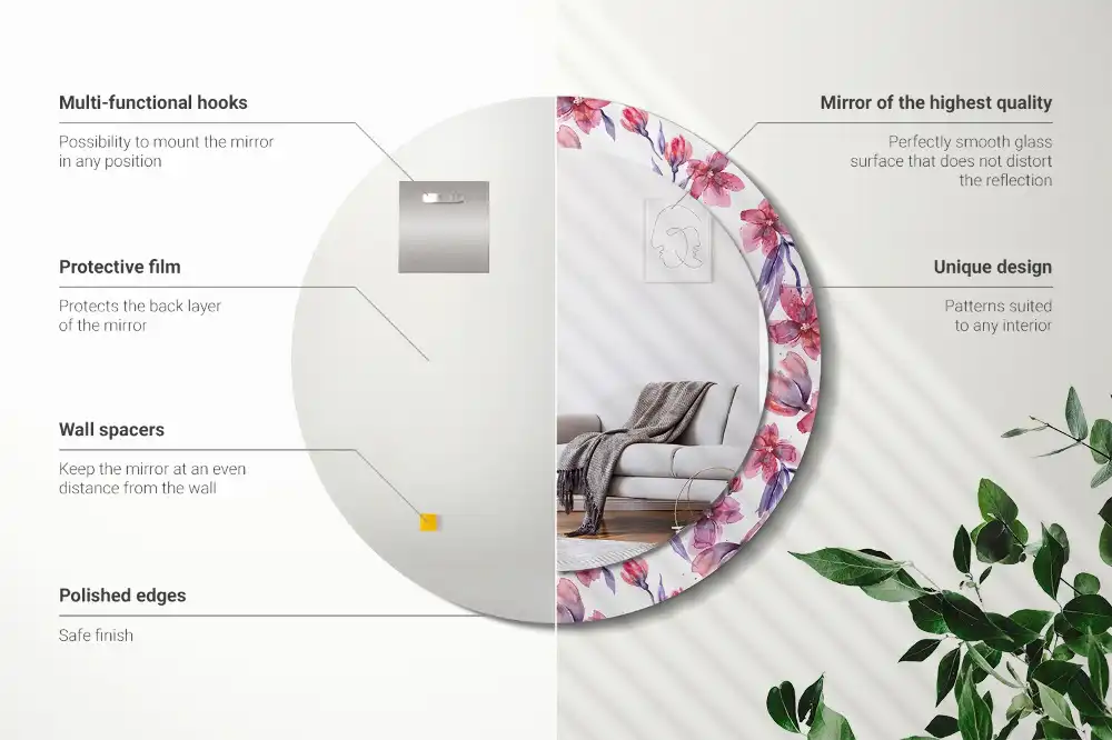 Oglindă rotundă cu imprimeu floral în acuarelă