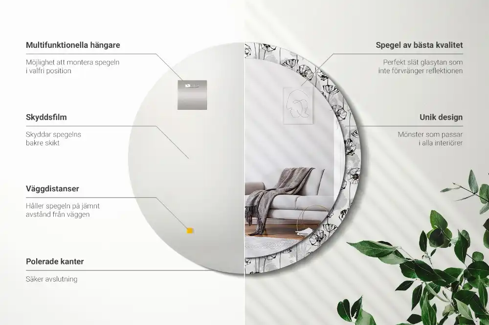 Oglindă rotundă decorativă de perete cu flori de mac