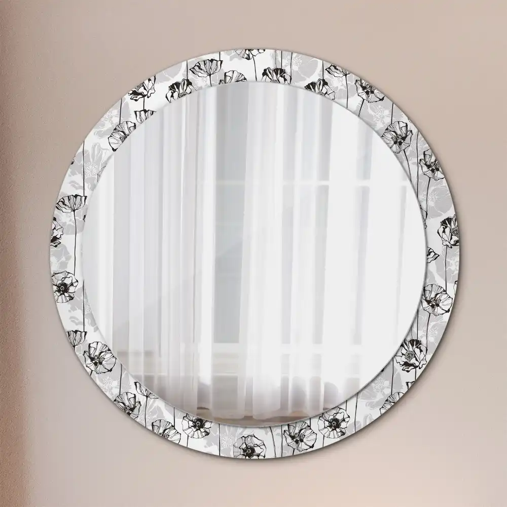 Oglindă rotundă decorativă de perete cu flori de mac
