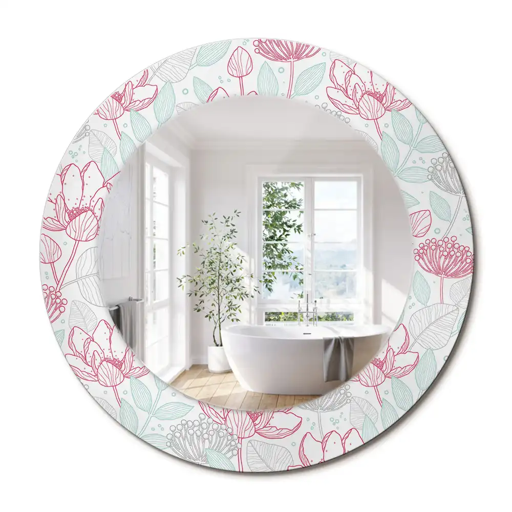 Oglindă rotundă decorativă de perete cu flori