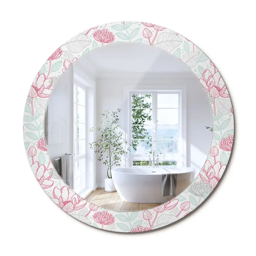 Oglindă rotundă decorativă de perete cu flori