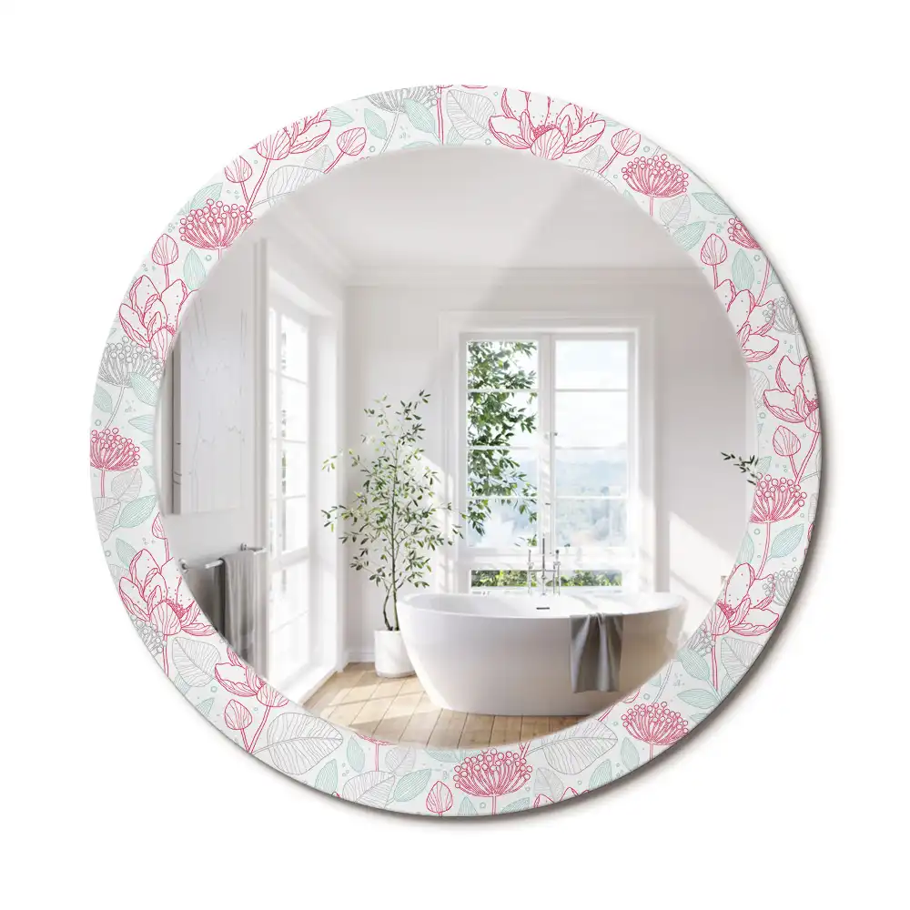 Oglindă rotundă decorativă de perete cu flori