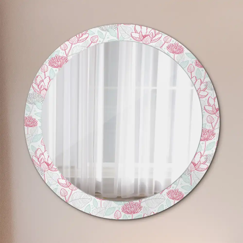 Oglindă rotundă decorativă de perete cu flori