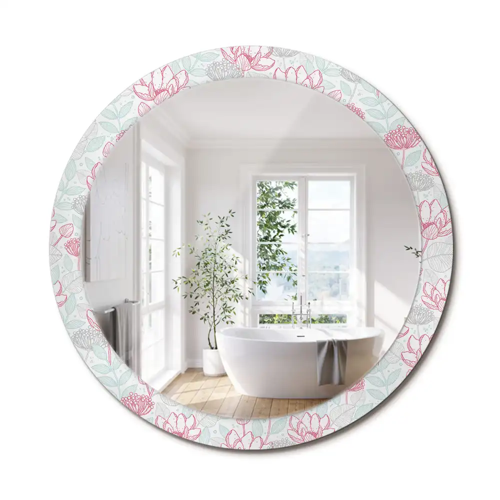 Oglindă rotundă decorativă de perete cu flori