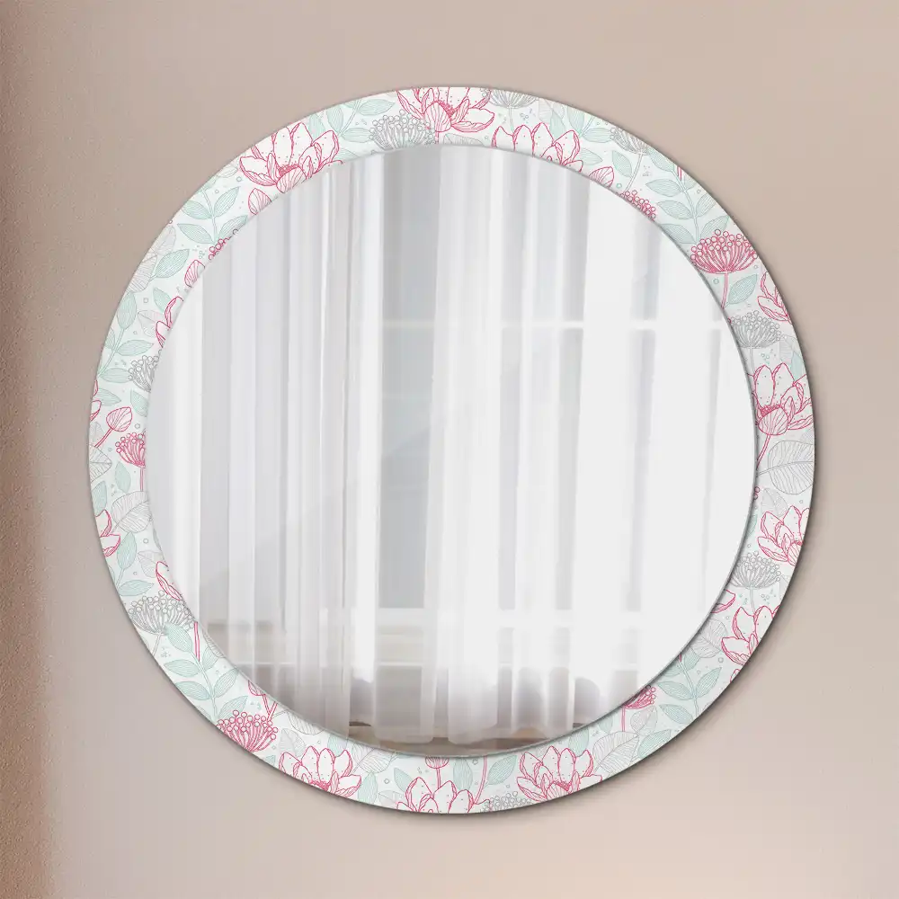 Oglindă rotundă decorativă de perete cu flori