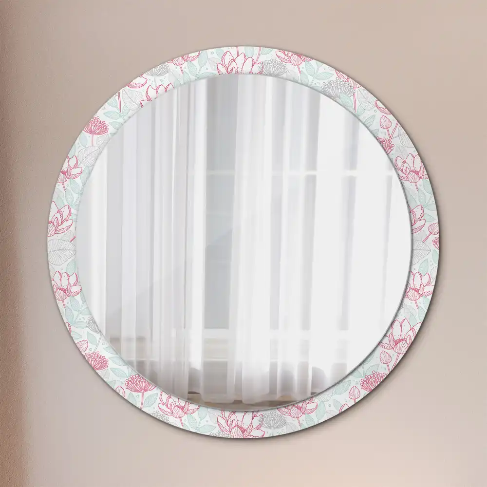 Oglindă rotundă decorativă de perete cu flori