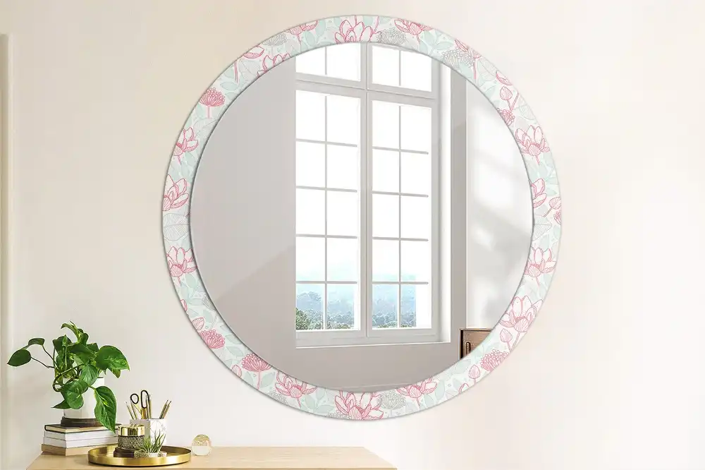Oglindă rotundă decorativă de perete cu flori