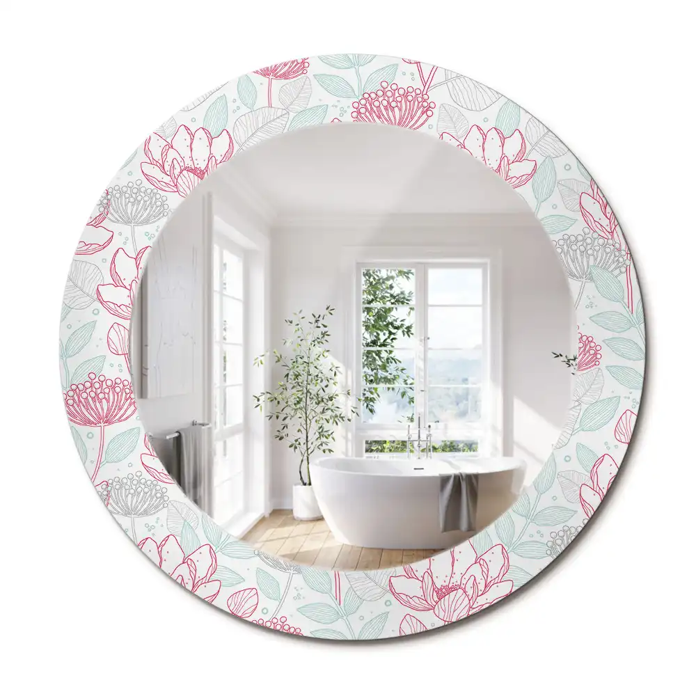 Oglindă rotundă decorativă de perete cu flori