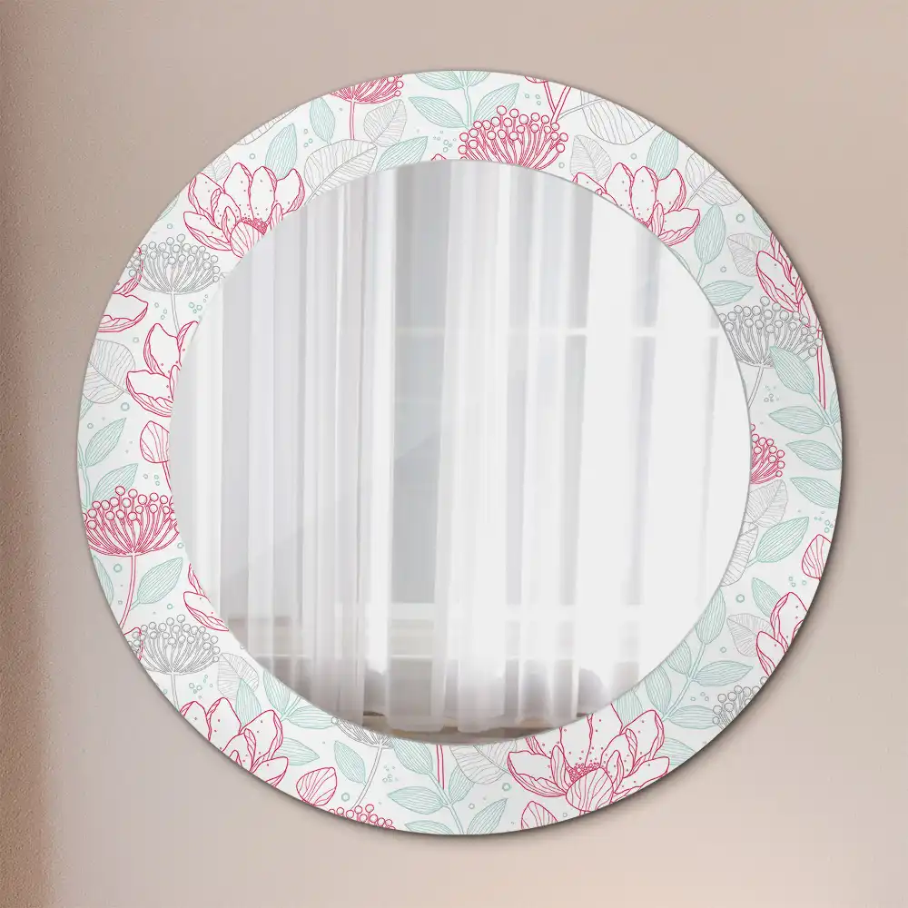 Oglindă rotundă decorativă de perete cu flori
