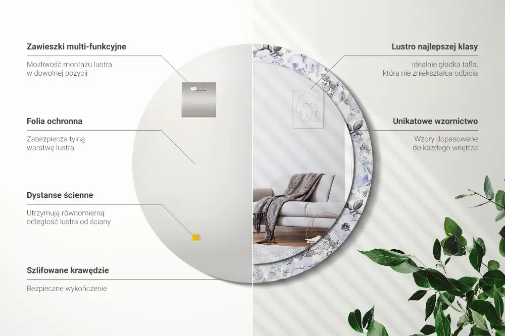 Oglindă rotundă decorativă de perete cu trandafiri albaștri