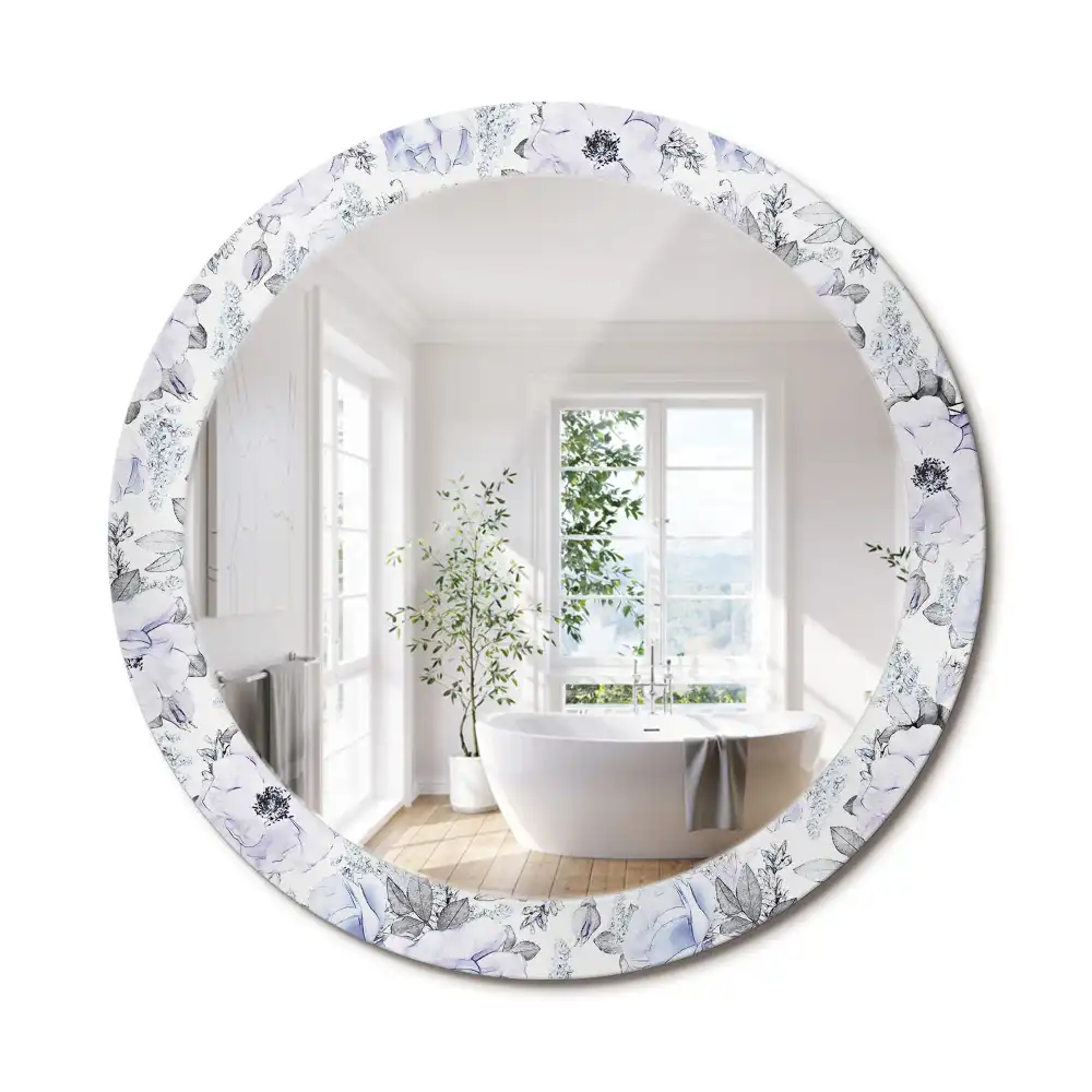 Oglindă rotundă decorativă de perete cu trandafiri albaștri