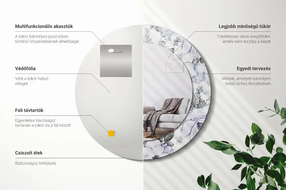 Oglindă rotundă decorativă de perete cu trandafiri albaștri