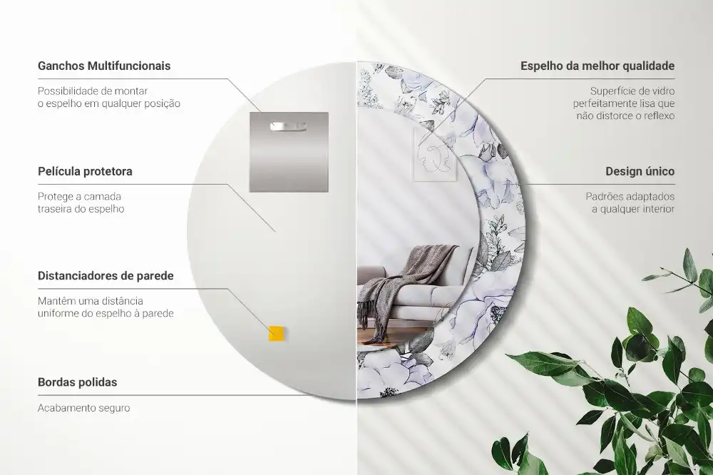 Oglindă rotundă decorativă de perete cu trandafiri albaștri