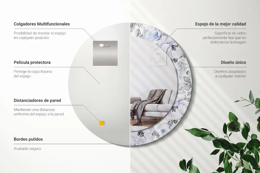 Oglindă rotundă decorativă de perete cu trandafiri albaștri