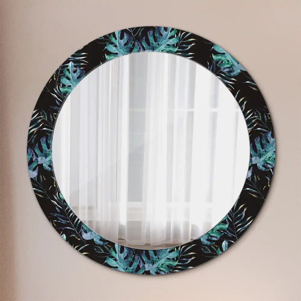 Oglindă rotundă decorativă de perete cu frunze exotice
