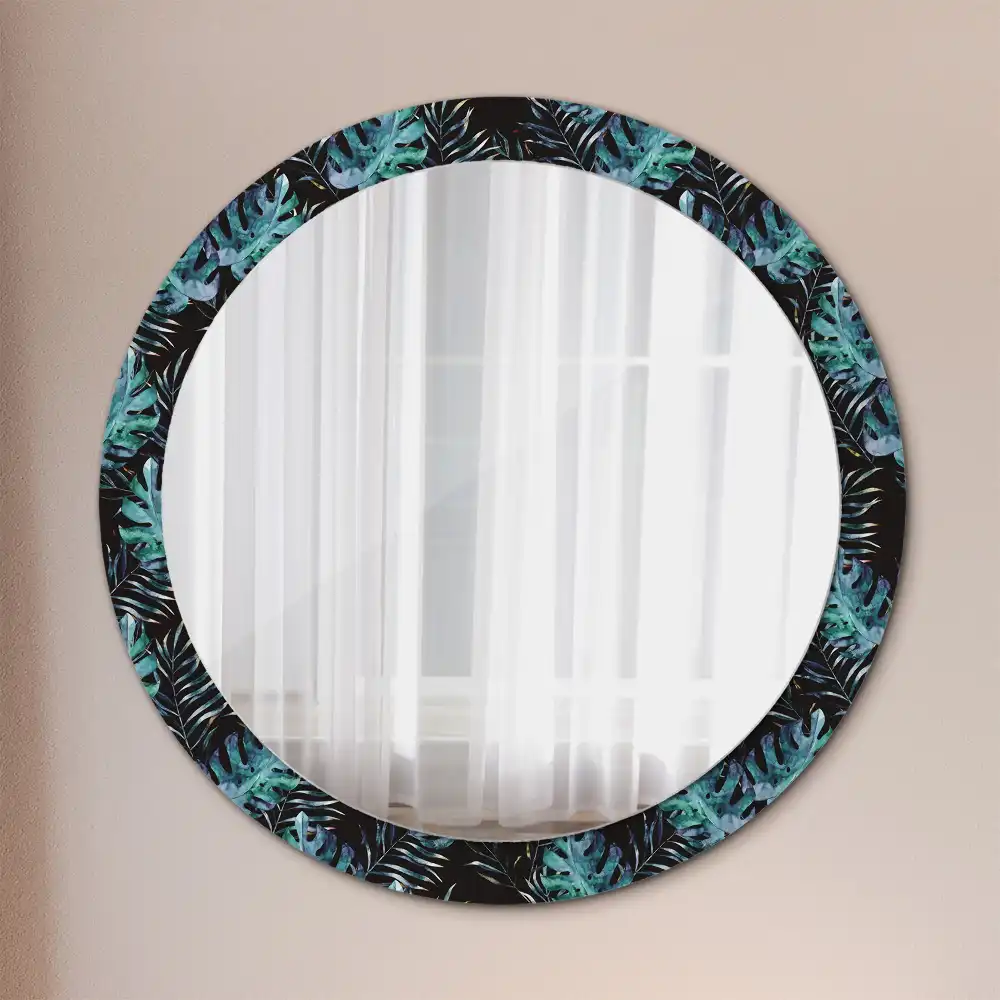 Oglindă rotundă decorativă de perete cu frunze exotice