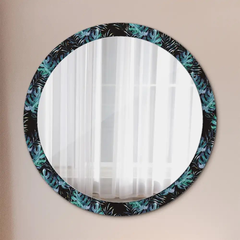 Oglindă rotundă decorativă de perete cu frunze exotice