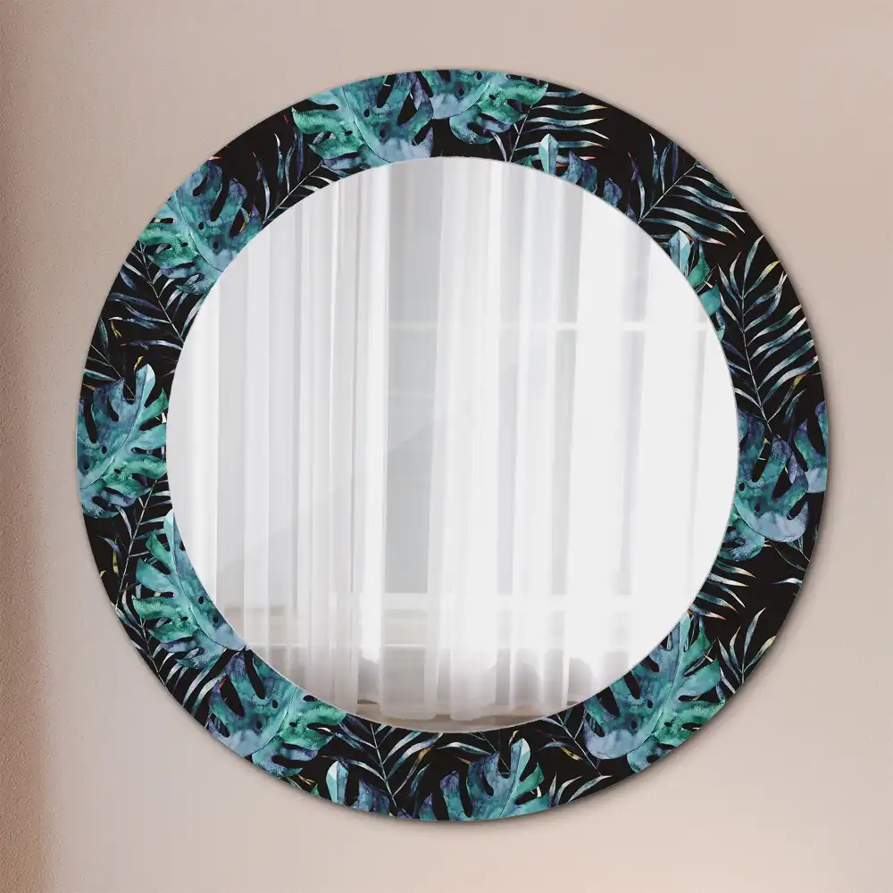 Oglindă rotundă decorativă de perete cu frunze exotice