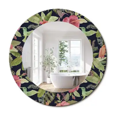 Oglindă rotundă decorativă de perete cu flori de hibiscus