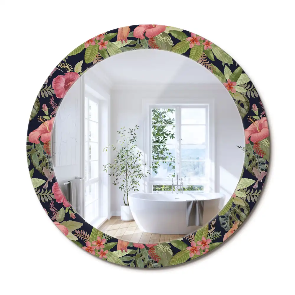 Oglindă rotundă decorativă de perete cu flori de hibiscus
