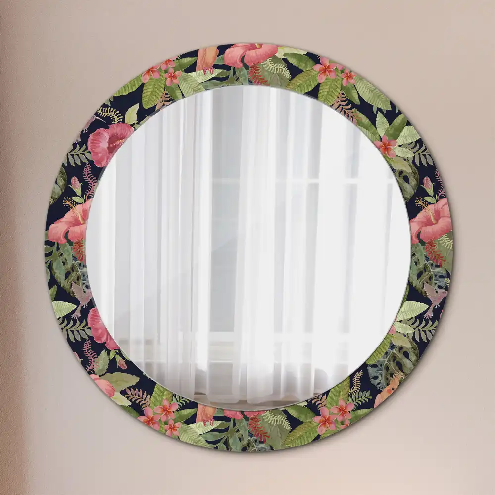 Oglindă rotundă decorativă de perete cu flori de hibiscus