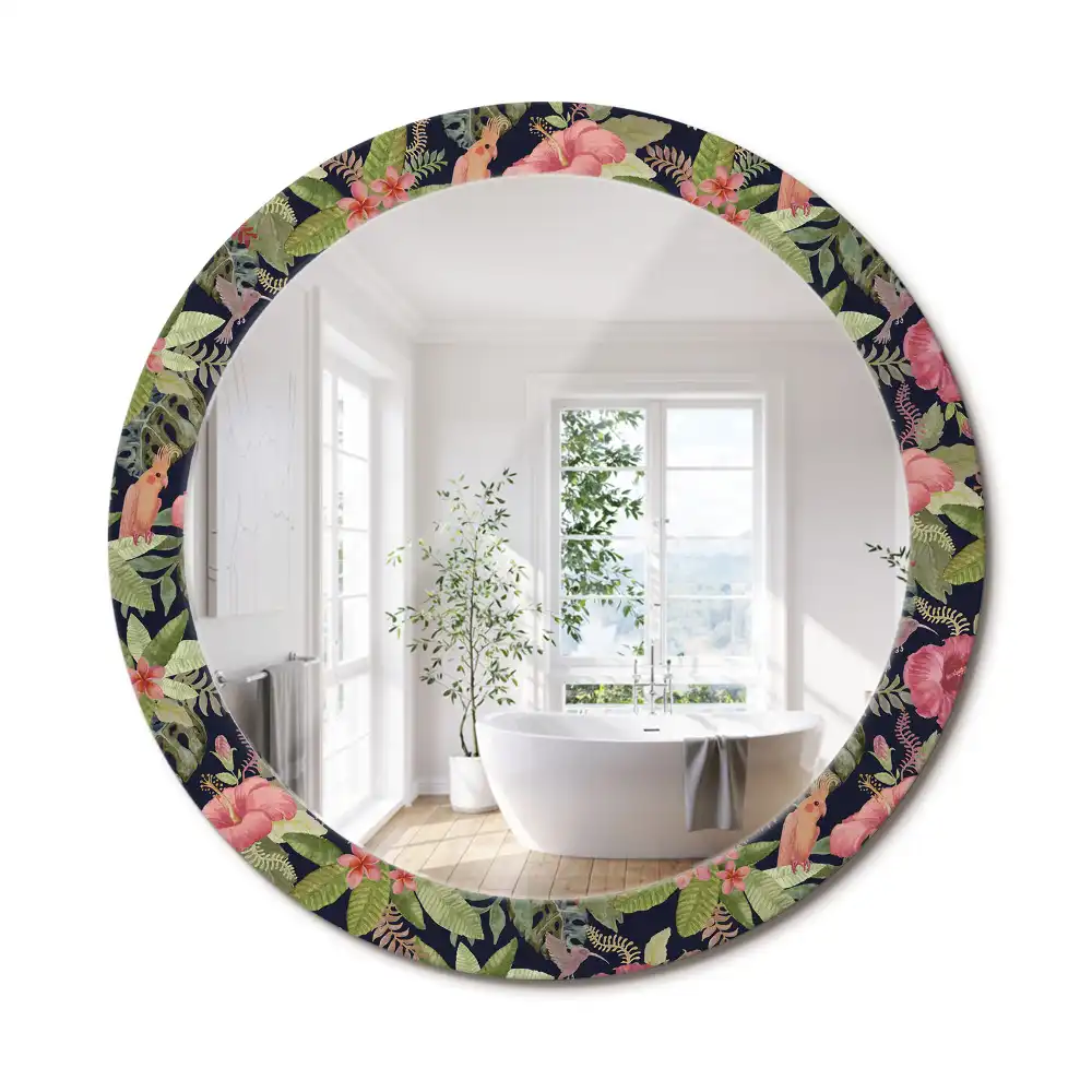 Oglindă rotundă decorativă de perete cu flori de hibiscus
