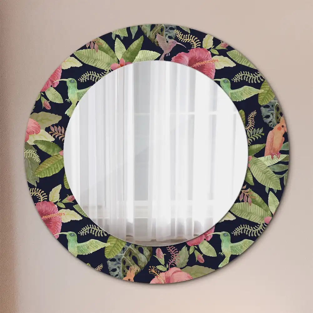 Oglindă rotundă decorativă de perete cu flori de hibiscus