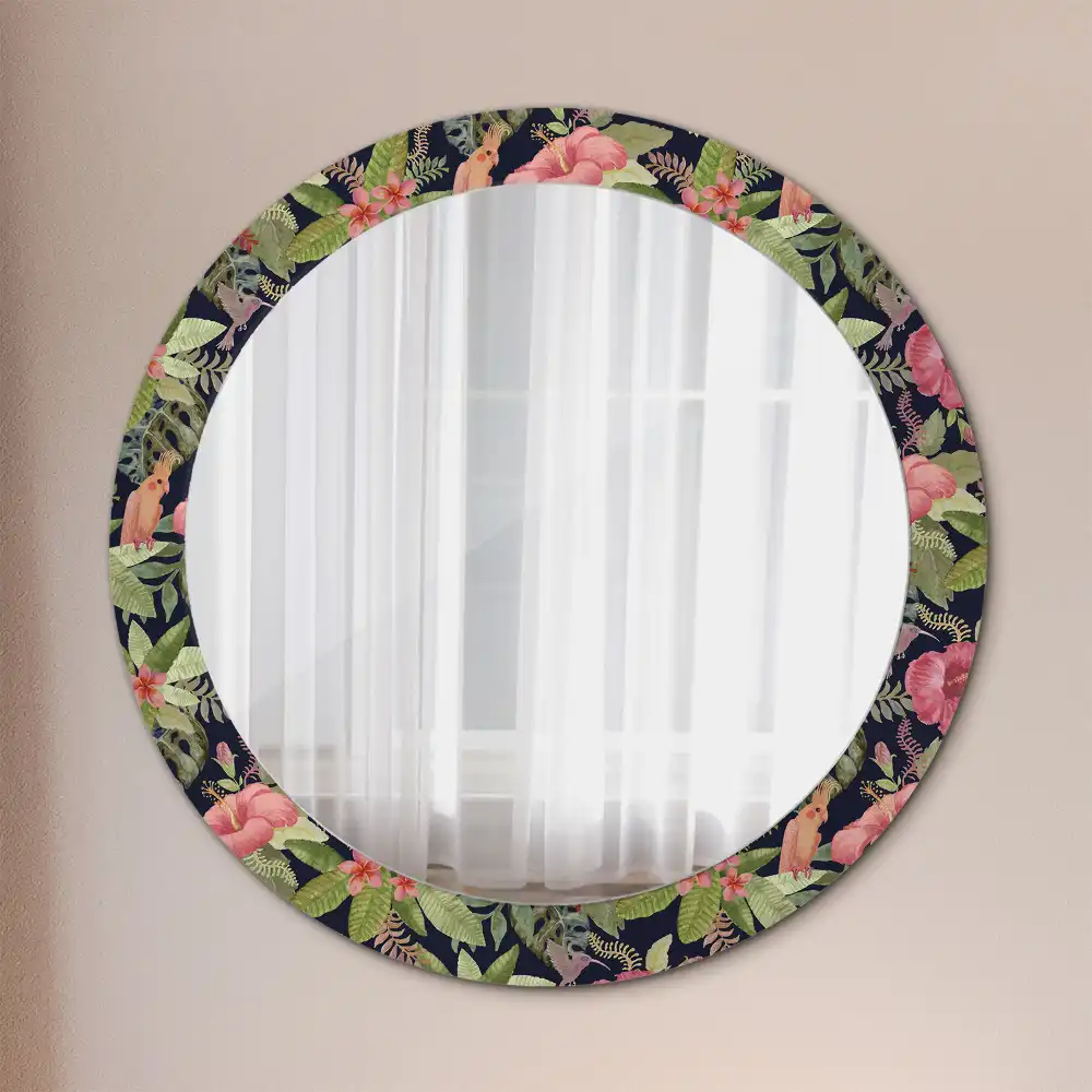 Oglindă rotundă decorativă de perete cu flori de hibiscus
