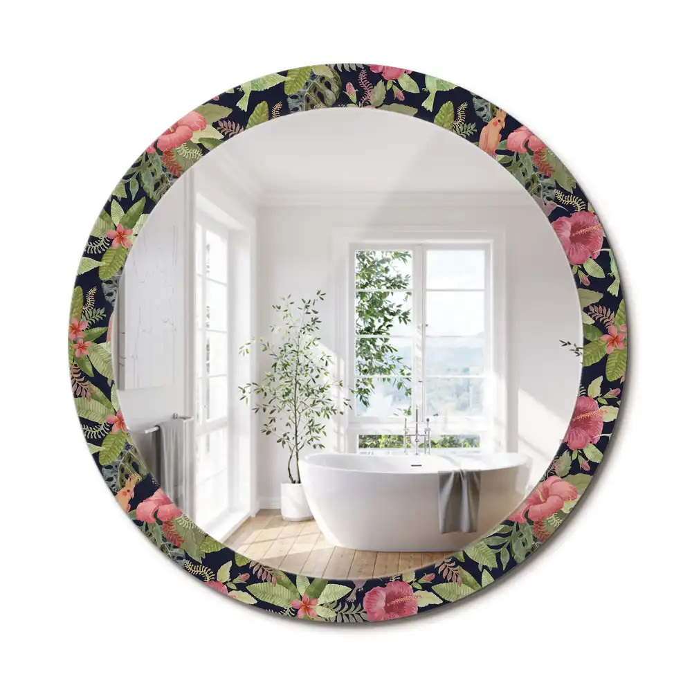 Oglindă rotundă decorativă de perete cu flori de hibiscus
