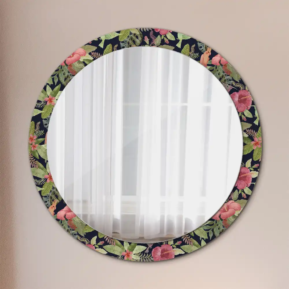 Oglindă rotundă decorativă de perete cu flori de hibiscus