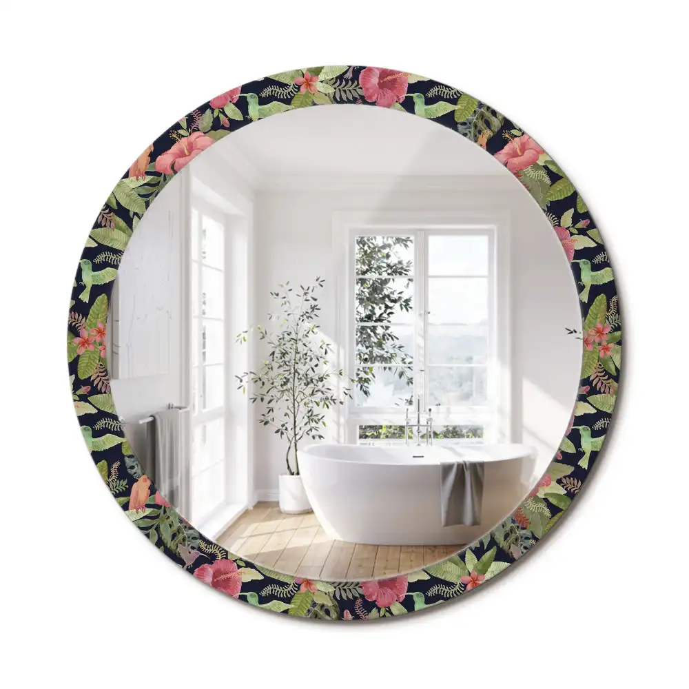 Oglindă rotundă decorativă de perete cu flori de hibiscus