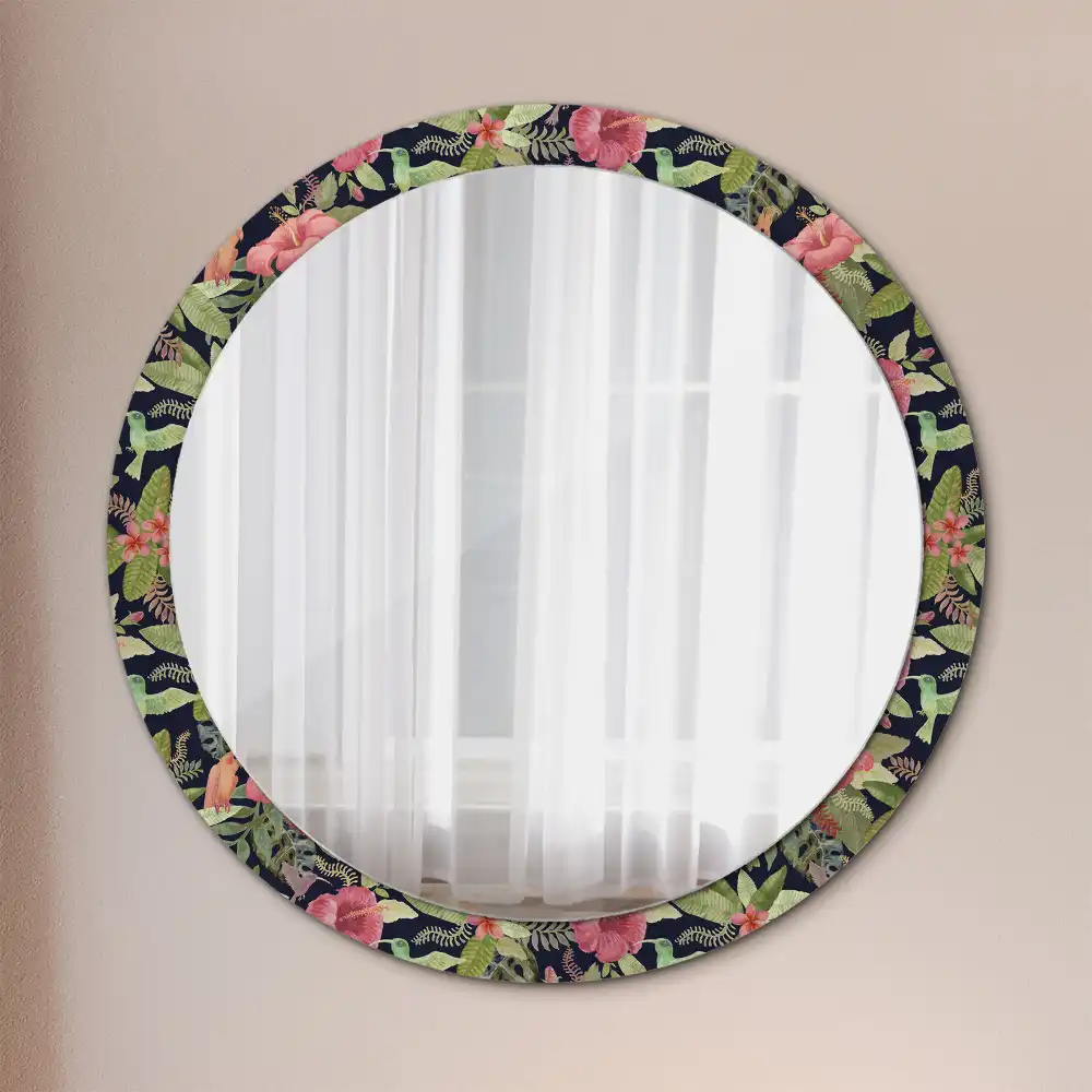 Oglindă rotundă decorativă de perete cu flori de hibiscus