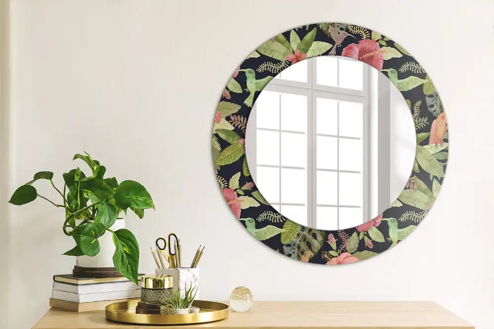 Oglindă rotundă decorativă de perete cu flori de hibiscus