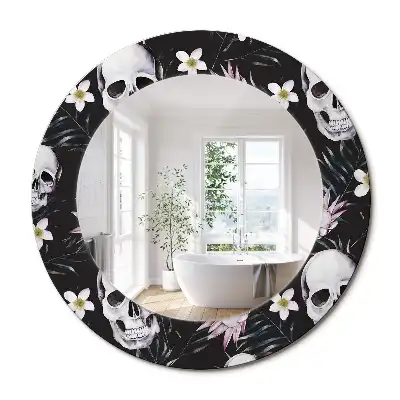 Oglindă rotundă cu imprimeu floral tip craniu