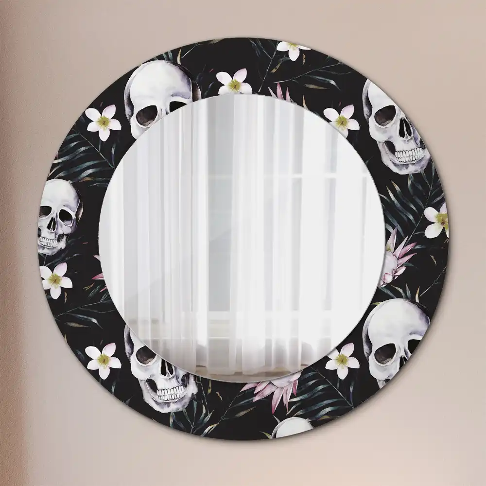 Oglindă rotundă cu imprimeu floral tip craniu